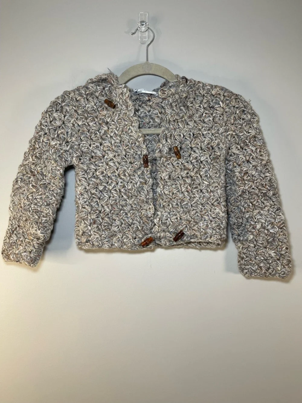 Handcrafted Cream Marled Knit Kids Jacket with Toggle Closures